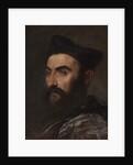 Portrait of a cleric, bust-length, in a blue coat and black hat - a fragment by Titian