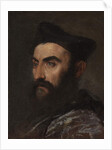 Portrait of a cleric, bust-length, in a blue coat and black hat - a fragment by Titian
