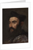 Portrait of a cleric, bust-length, in a blue coat and black hat - a fragment by Titian