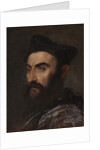 Portrait of a cleric, bust-length, in a blue coat and black hat - a fragment by Titian