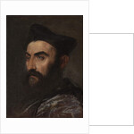 Portrait of a cleric, bust-length, in a blue coat and black hat - a fragment by Titian