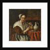 A woman smoking a pipe at a table by Edwaert Colyer or Collier