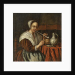 A woman smoking a pipe at a table by Edwaert Colyer or Collier