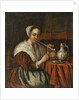 A woman smoking a pipe at a table by Edwaert Colyer or Collier