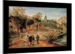 A village landscape with farmers conversing in the foreground, 1634 by Pieter the Younger Brueghel