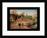 A village landscape with farmers conversing in the foreground, 1634 by Pieter the Younger Brueghel
