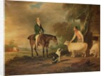 Sir John Palmer on his favourite mare with shepherd Joseph Green and prize Leicester Longwool sheep by John E. Ferneley