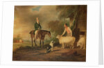 Sir John Palmer on his favourite mare with shepherd Joseph Green and prize Leicester Longwool sheep by John E. Ferneley