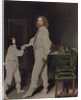 Portrait of a man, full-length, handing a letter to a boy, in an interior by Gonzales Coques