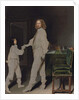 Portrait of a man, full-length, handing a letter to a boy, in an interior by Gonzales Coques