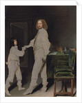 Portrait of a man, full-length, handing a letter to a boy, in an interior by Gonzales Coques