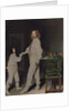 Portrait of a man, full-length, handing a letter to a boy, in an interior by Gonzales Coques
