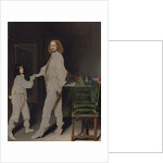 Portrait of a man, full-length, handing a letter to a boy, in an interior by Gonzales Coques