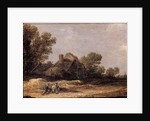 Peasants resting on a track by a farm - a fragment by Jan Josephsz van Goyen