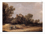 Peasants resting on a track by a farm - a fragment by Jan Josephsz van Goyen
