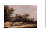 Peasants resting on a track by a farm - a fragment by Jan Josephsz van Goyen