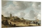 A view of Egmond aan Zee with fisherfolk on the beach and shipping offshore by Jan Abrahamsz. Beerstraten