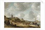 A view of Egmond aan Zee with fisherfolk on the beach and shipping offshore by Jan Abrahamsz. Beerstraten