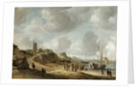 A view of Egmond aan Zee with fisherfolk on the beach and shipping offshore by Jan Abrahamsz. Beerstraten