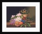 Lilac, apple blossom, cornflowers and sweet williams with a pot of violas on a ledge, 1827 by Johan Laurents Jensen