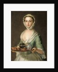 Portrait of a young woman, possibly Hannah, the artist's maid, holding a tea tray by Philippe Mercier