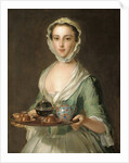Portrait of a young woman, possibly Hannah, the artist's maid, holding a tea tray by Philippe Mercier