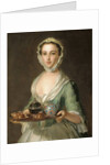 Portrait of a young woman, possibly Hannah, the artist's maid, holding a tea tray by Philippe Mercier