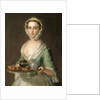 Portrait of a young woman, possibly Hannah, the artist's maid, holding a tea tray by Philippe Mercier