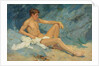 A male nude reclining on rocks by Henry Scott Tuke