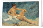 A male nude reclining on rocks by Henry Scott Tuke