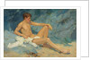 A male nude reclining on rocks by Henry Scott Tuke