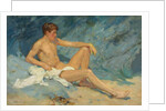 A male nude reclining on rocks by Henry Scott Tuke