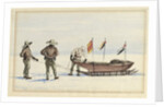 The sledge party to White Island, February 1902: Shackleton, Wilson and Ferrar preparing to set out, 1902 by Edward Adrian Wilson