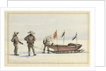 The sledge party to White Island, February 1902: Shackleton, Wilson and Ferrar preparing to set out, 1902 by Edward Adrian Wilson
