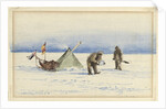 The sledge party to White Island, February 1902: Shackleton and Wilson making camp, 1902 by Edward Adrian Wilson