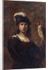 A falconer, standing half length, in a feathered hat by Rembrandt Harmensz. van Rijn (circle of)