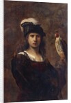A falconer, standing half length, in a feathered hat by Rembrandt Harmensz. van Rijn (circle of)