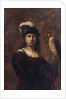 A falconer, standing half length, in a feathered hat by Rembrandt Harmensz. van Rijn (circle of)
