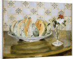Still life of a melon and a vase of flowers, c.1872 by Pierre Auguste Renoir