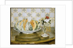 Still life of a melon and a vase of flowers, c.1872 by Pierre Auguste Renoir