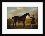 The Duke of Marlborough's Bay Hunter, with a Groom in Livery in a Lake Landscape by George Stubbs