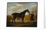 The Duke of Marlborough's Bay Hunter, with a Groom in Livery in a Lake Landscape by George Stubbs