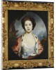 Portrait of Esther, Lady Wray, wearing a white dress, a gold and pink ermine-lined cloak, a landscape beyond by Joshua Reynolds
