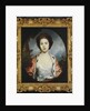 Portrait of Esther, Lady Wray, wearing a white dress, a gold and pink ermine-lined cloak, a landscape beyond by Joshua Reynolds