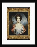 Portrait of Esther, Lady Wray, wearing a white dress, a gold and pink ermine-lined cloak, a landscape beyond by Joshua Reynolds
