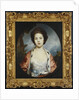 Portrait of Esther, Lady Wray, wearing a white dress, a gold and pink ermine-lined cloak, a landscape beyond by Joshua Reynolds
