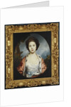 Portrait of Esther, Lady Wray, wearing a white dress, a gold and pink ermine-lined cloak, a landscape beyond by Joshua Reynolds