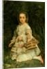Portrait of Gracia, full length, wearing a white dress, picking wild flowers by John Everett Millais