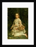 Portrait of Gracia, full length, wearing a white dress, picking wild flowers by John Everett Millais