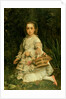 Portrait of Gracia, full length, wearing a white dress, picking wild flowers by John Everett Millais